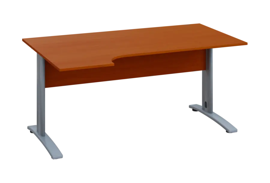 ERK 18 - 164 stůl kancelářský, rohový, levý, kovová podnož stříbrná, deska 18 mm, široký 1600 mm, třešeň šumavská